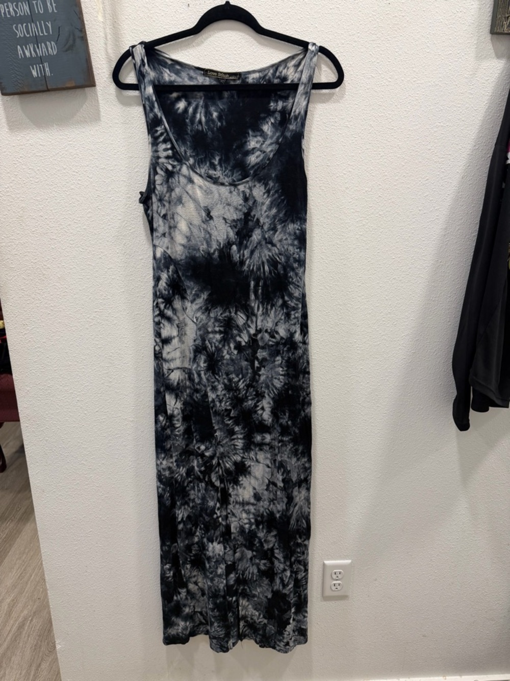 Love Stitch Black & White Tie-Dye Maxi Dress
